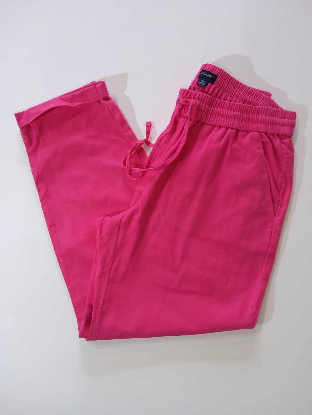 J. Crew Linen Blend Jogger Pants Womens Size 6 Pink Mid Rise Stretchy Loungewear